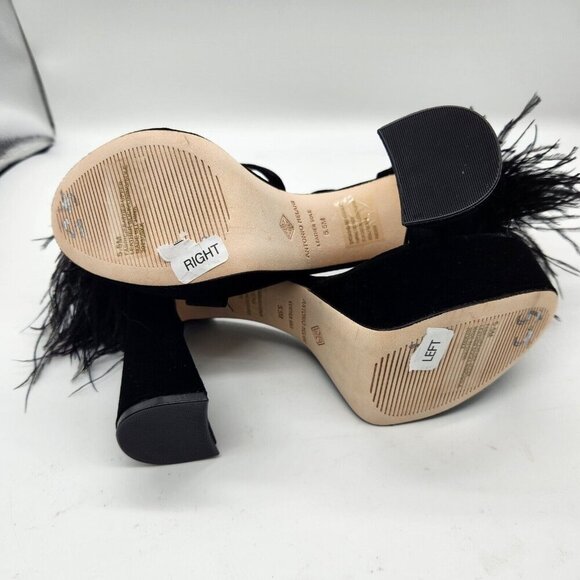 Antonio Melani Platform Sandals Size 5.5 M Black Velvet feathers Rhinestone  658 - Picture 14 of 16